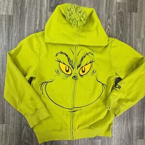 Dr. Seuss The Grinch Zip Hoodie Green Full Face Pom Hood 2XL Christmas Fun